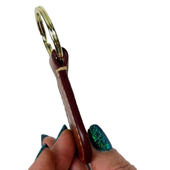 Dooney & Bourke Cognac Brown Leather Vintage Key Chain Fob Classic Logo Charm - Picture 3 of 5